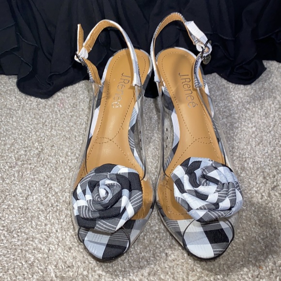 NWOT J. Renee’ sling back sz 6.5 blk/wh plaid. - Picture 2 of 7